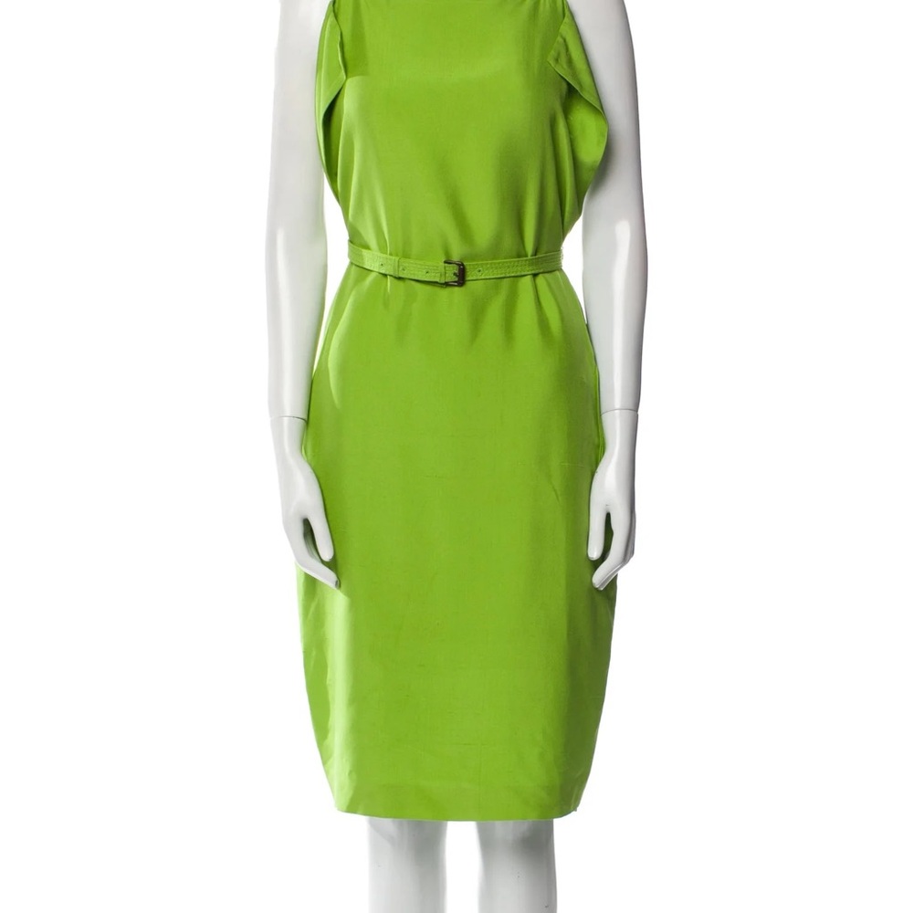 Bottega Veneta Raw Silk Lime Green Dress Open Back Size 40